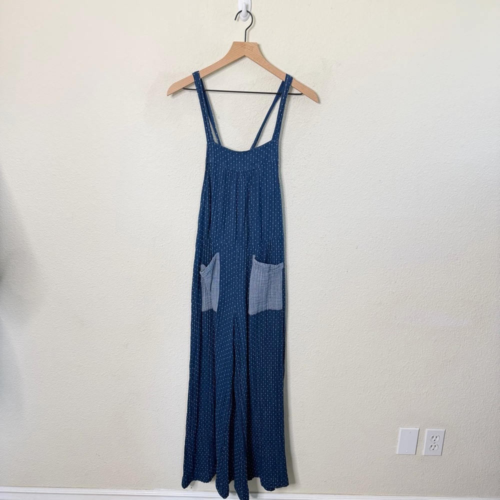 NATURAL LIFE Dakota Tie Overall Blue Polka Dot Gauze Jumpsuit Womens Size S - Picture 4 of 8